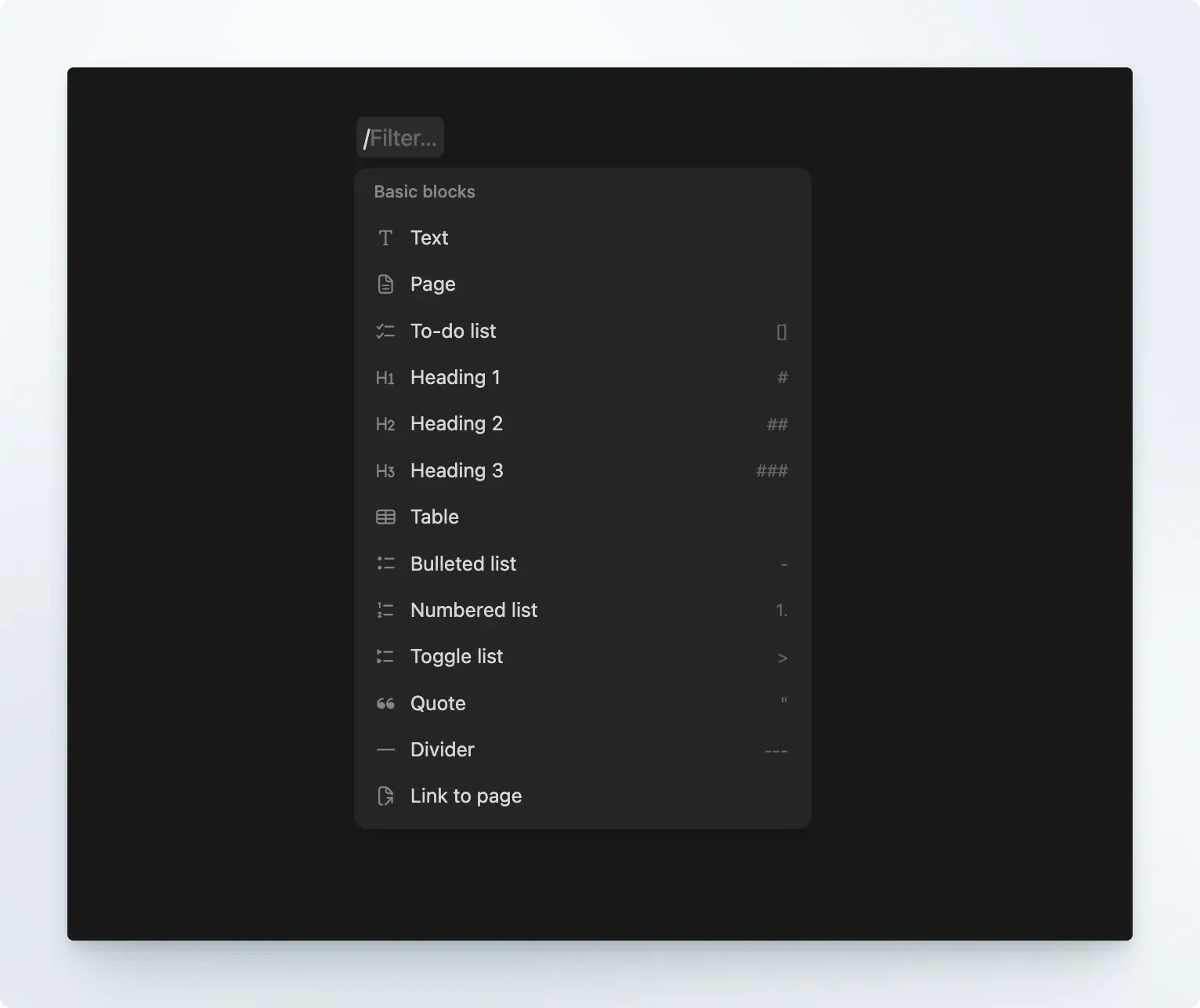 Notion inline command palette