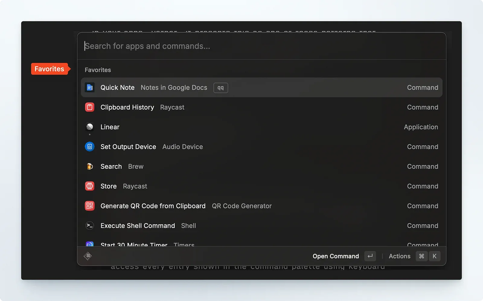 Raycast favorite commands
